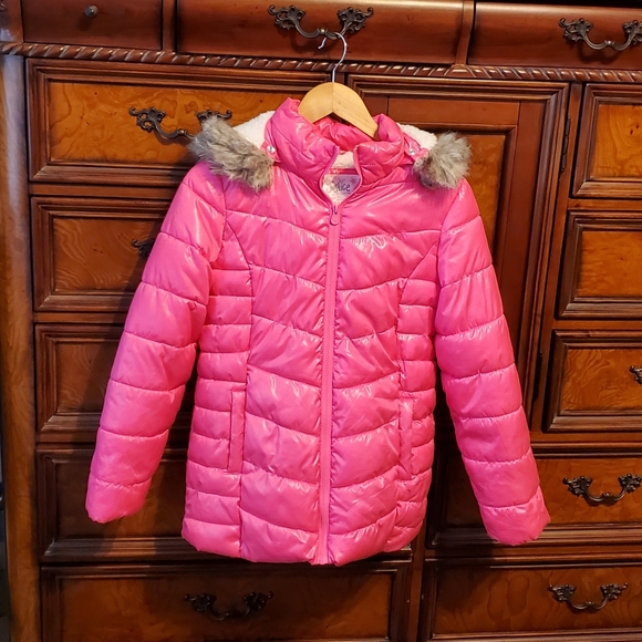Justice Neon Pink Fleece Lined Puffer 